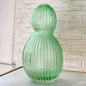 Recycled Green Glass Etched Vase Handblown
